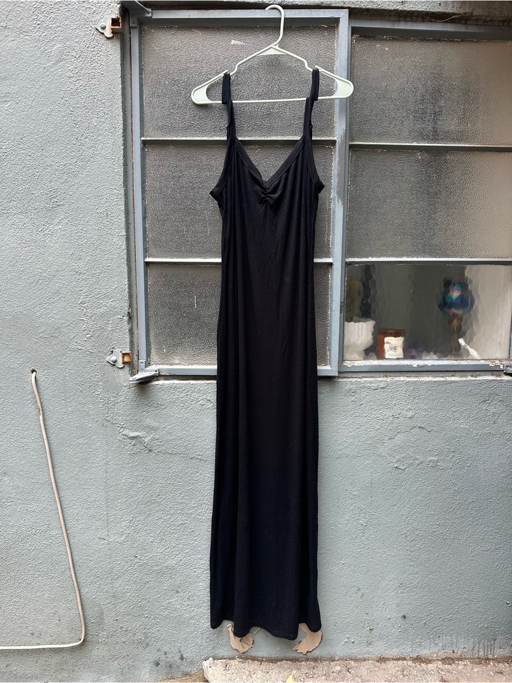 wild fable black ribbed knit dress Strap Maxi New Size L Soft Lounge Casual Slit